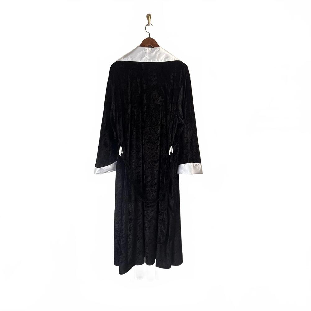 Vintage Black Velour & White Satin Polyester Long Robe & Gown by Audrey Lane - Picture 4 of 9